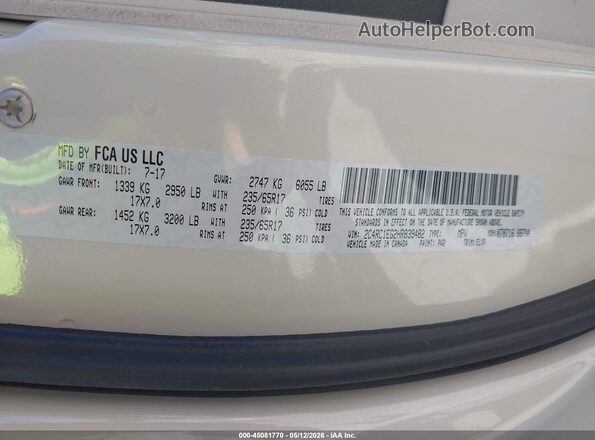 2C4RC1EG2HR839482 2017 CHRYSLER PACIFICA Белый Вид подкапотного пространства