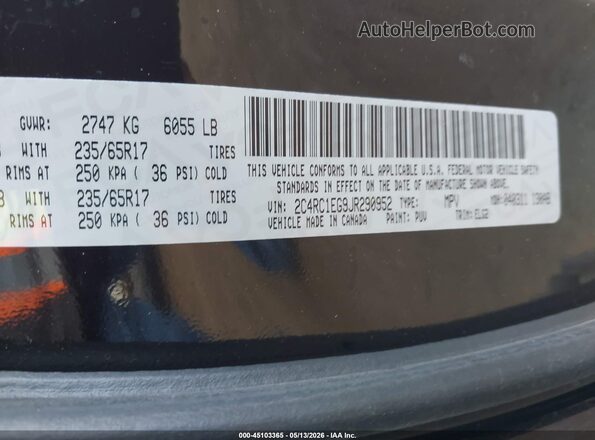 2C4RC1EG9JR290952 2018 CHRYSLER PACIFICA Черный Вид подкапотного пространства