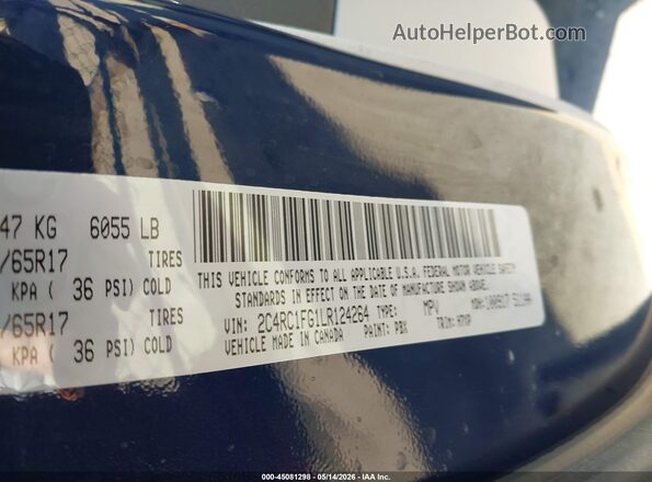 2C4RC1FG1LR124264 2020 CHRYSLER PACIFICA Dark Blue Widok komory silnika