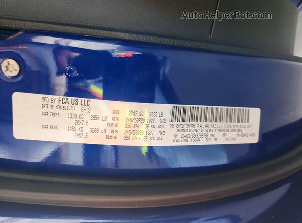 2C4RC1FG2KR708798 2019 CHRYSLER PACIFICA Blue Widok naklejki z numerem VIN