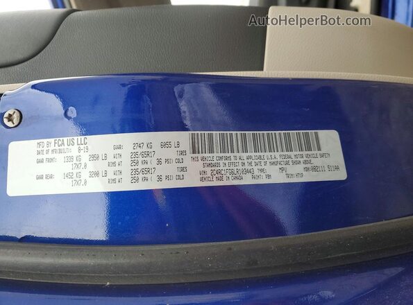 2C4RC1FG6LR103443 2020 CHRYSLER PACIFICA Blue Widok wnętrza 360 stopni
