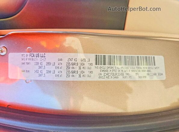 2C4RC1FG9JR131458 2018 CHRYSLER PACIFICA Бежевый Вид наклейки с VIN-кодом