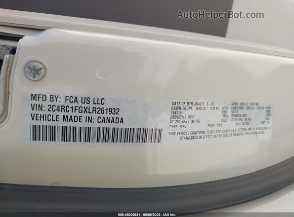 2C4RC1FGXLR261932 2020 CHRYSLER PACIFICA Бежевый Вид подкапотного пространства