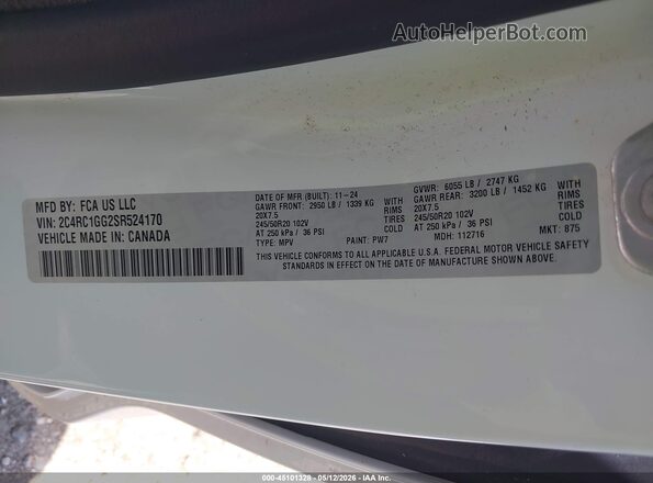 2C4RC1GG2SR524170 2025 CHRYSLER PACIFICA Белый Вид подкапотного пространства