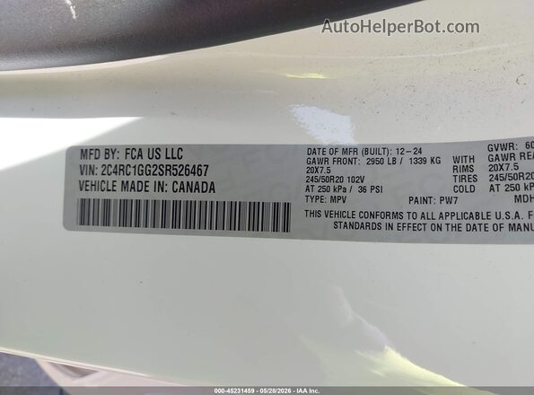 2C4RC1GG2SR526467 2025 CHRYSLER PACIFICA Белый Вид подкапотного пространства