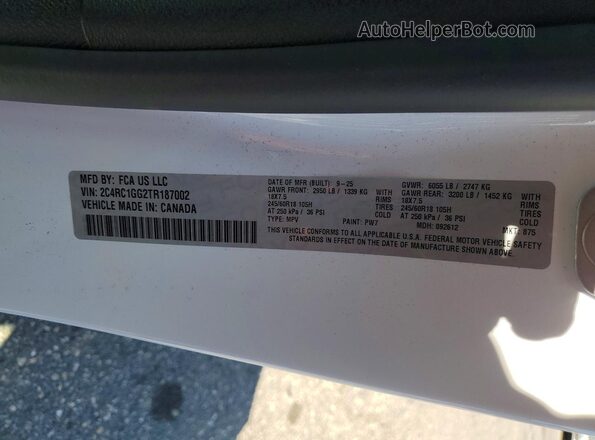 2C4RC1GG2TR187002 2026 CHRYSLER PACIFICA Белый Вид наклейки с VIN-кодом