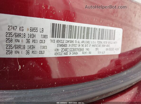 2C4RC1GG3KR703849 2019 CHRYSLER PACIFICA Красный Вид подкапотного пространства