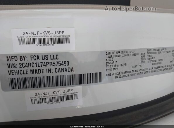 2C4RC1L74PR575490 2023 CHRYSLER PACIFICA White Vista del compartimento del motor