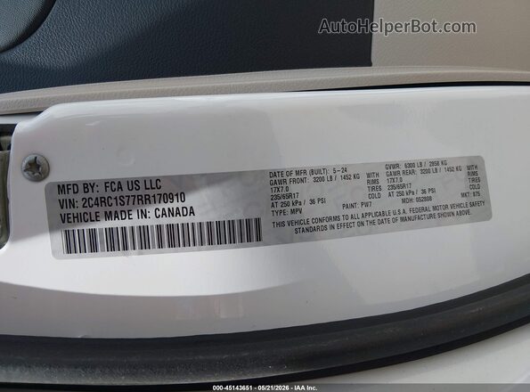 2C4RC1S77RR170910 2024 CHRYSLER PACIFICA Белый Вид подкапотного пространства