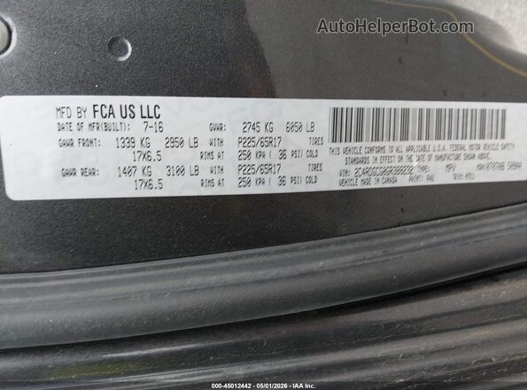2C4RDGCG0GR388232 2016 DODGE GRAND CARAVAN Серый Вид подкапотного пространства