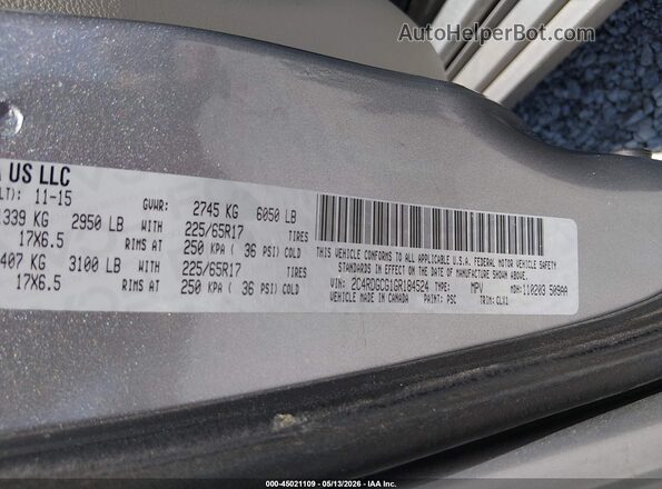 2C4RDGCG1GR184524 2016 DODGE GRAND CARAVAN Серый Вид подкапотного пространства
