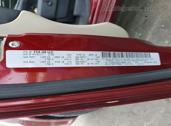 2C4RDGCG2LR169606 2020 DODGE GRAND Бордовый Вид наклейки с VIN-кодом