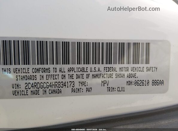 2C4RDGCG4HR834173 2017 DODGE GRAND CARAVAN Белый Вид подкапотного пространства