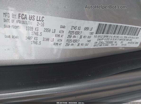 2C4RDGCG5GR309993 2016 DODGE GRAND CARAVAN Silver Widok komory silnika