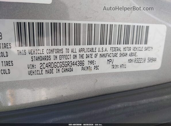 2C4RDGCG5GR344386 2016 DODGE GRAND CARAVAN Silver Widok komory silnika