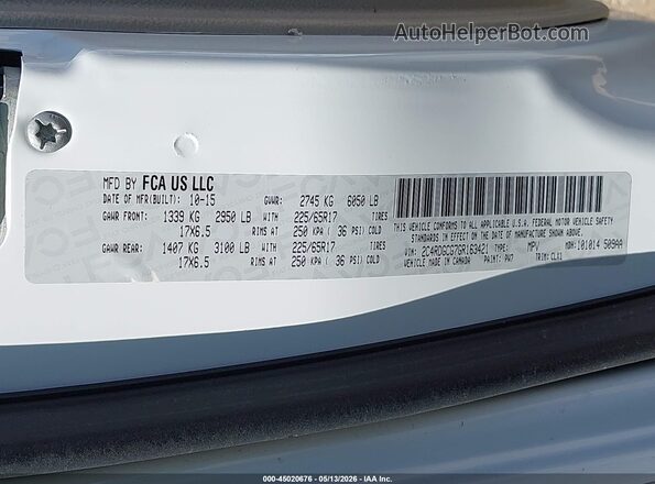 2C4RDGCG7GR163421 2016 DODGE GRAND CARAVAN White Вид підкапотного простору