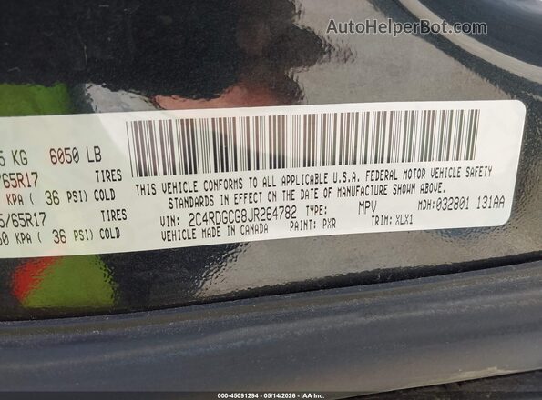 2C4RDGCG8JR264782 2018 DODGE GRAND CARAVAN Black Widok komory silnika