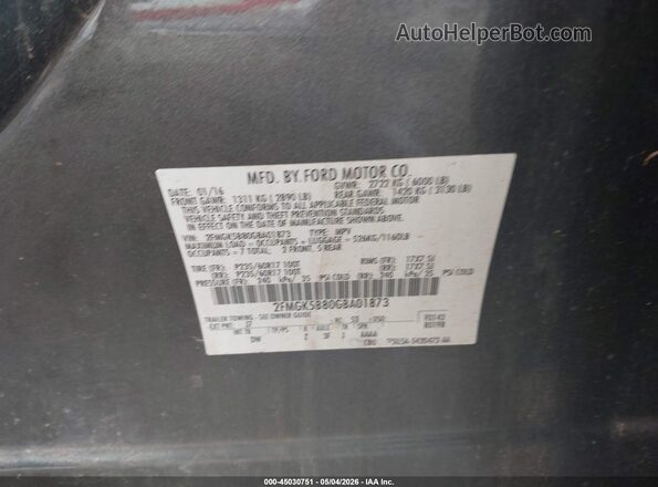 2FMGK5B80GBA01873 2016 FORD FLEX Серый Вид подкапотного пространства