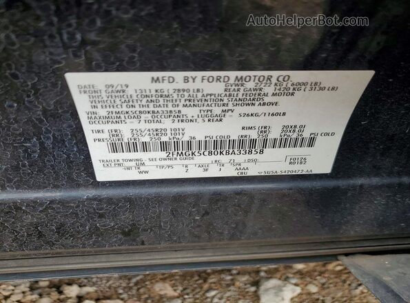 2FMGK5C80KBA33858 2019 FORD FLEX Black Widok naklejki z numerem VIN