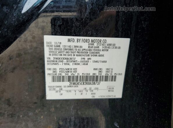 2FMGK5C82KBA38737 2019 FORD FLEX Black Widok naklejki z numerem VIN
