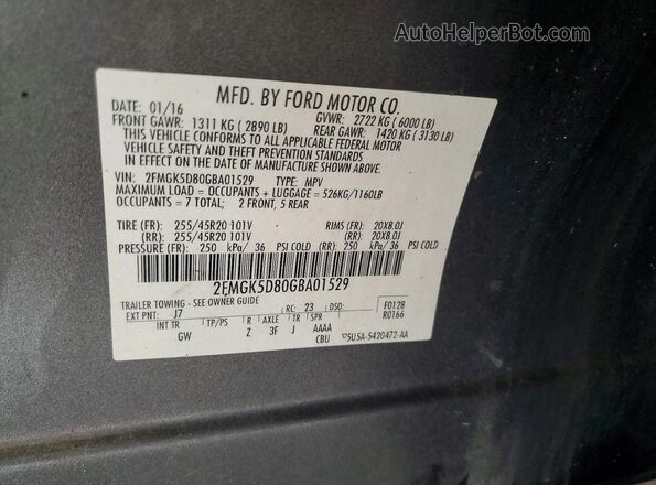 2FMGK5D80GBA01529 2016 FORD FLEX Gray Widok wnętrza 360 stopni