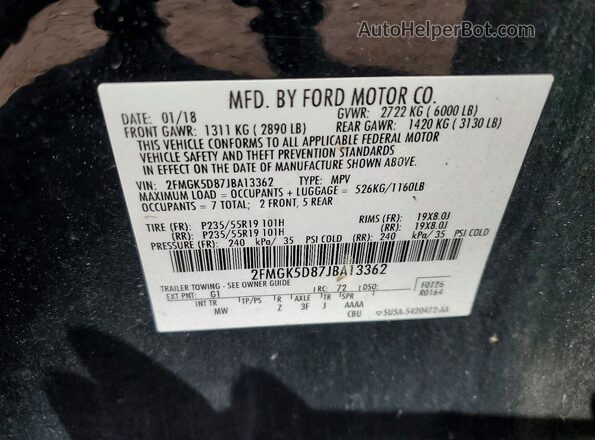 2FMGK5D87JBA13362 2018 FORD FLEX Black Widok naklejki z numerem VIN
