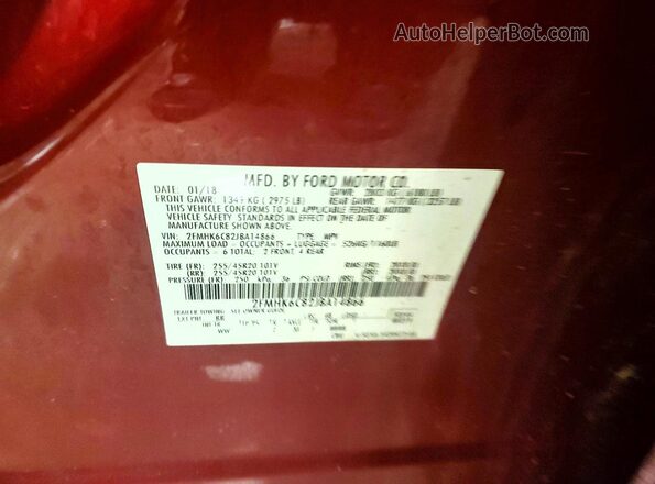 2FMHK6C82JBA14866 2018 FORD FLEX Burgundy Vista de la etiqueta del VIN