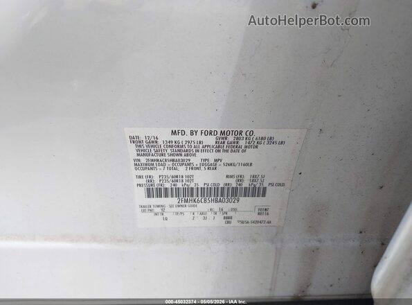 2FMHK6C85HBA03029 2017 FORD FLEX White Widok komory silnika