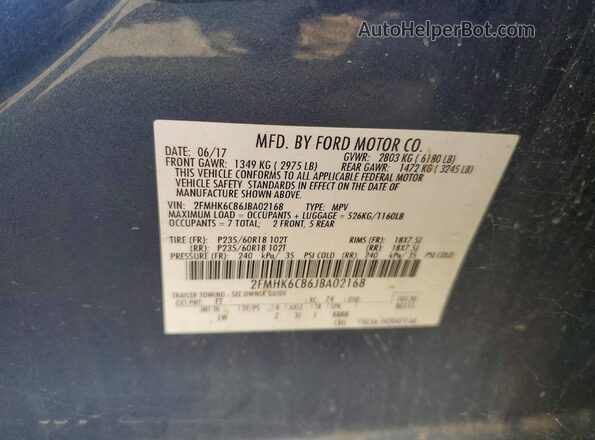 2FMHK6C86JBA02168 2018 FORD FLEX Blue Widok komory silnika