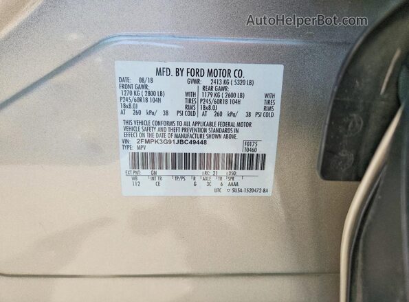 2FMPK3G91JBC49448 2018 FORD EDGE Бежевый Панорамный вид салона 360°