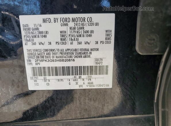 2FMPK3G93HBB20816 2017 FORD EDGE Black VIN კოდის სტიკერის ხედი