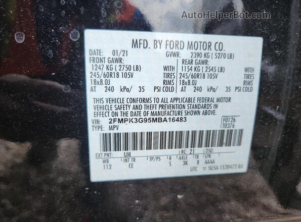 2FMPK3G95MBA16483 2021 FORD EDGE Black Вид наклейки з VIN-кодом