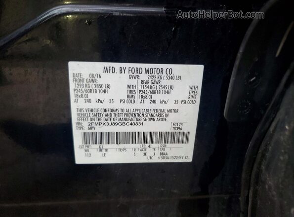 2FMPK3J89GBC40831 2016 FORD EDGE Черный Вид наклейки с VIN-кодом