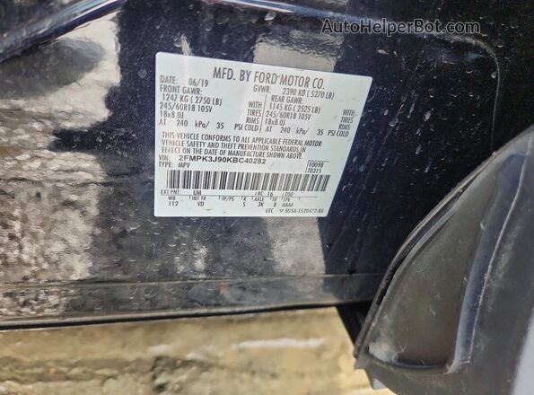 2FMPK3J90KBC40282 2019 FORD EDGE Black Widok naklejki z numerem VIN