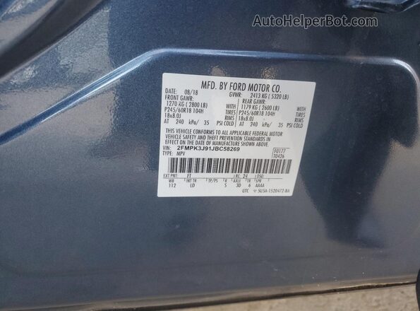 2FMPK3J91JBC58269 2018 FORD EDGE Синий Вид наклейки с VIN-кодом