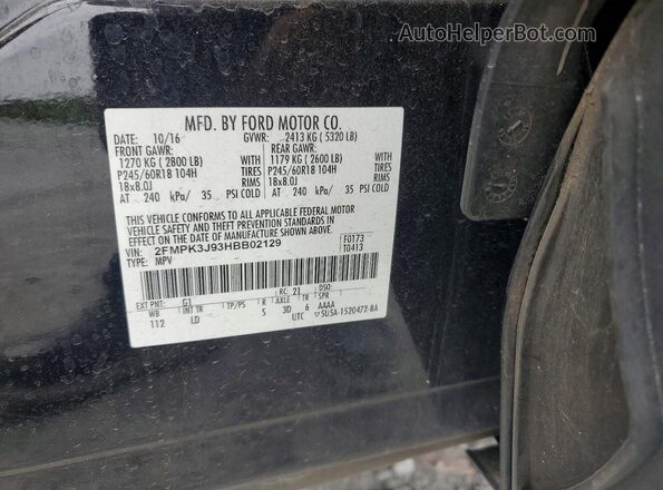 2FMPK3J93HBB02129 2017 FORD EDGE Black Widok naklejki z numerem VIN