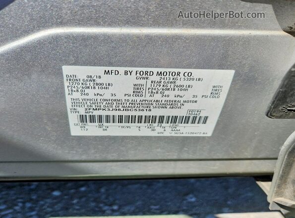 2FMPK3J98JBC53618 2018 FORD EDGE Silver VIN կոդի պիտակի տեսք