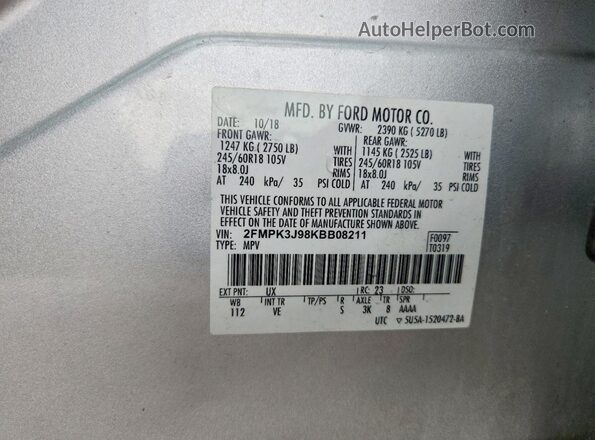 2FMPK3J98KBB08211 2019 FORD EDGE Серебряный Вид подкапотного пространства
