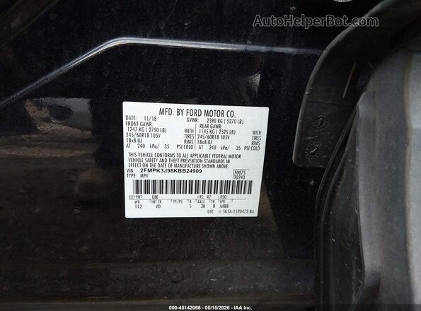 2FMPK3J98KBB24909 2019 FORD EDGE Black Engine compartment view