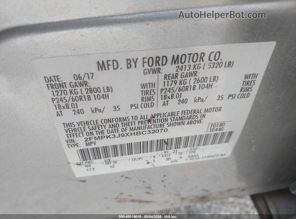 2FMPK3J9XHBC32070 2017 FORD EDGE Silver Շարժիչի բաժամունքի տեսք