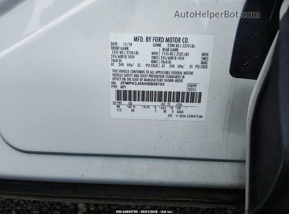 2FMPK3J9XKBB08193 2019 FORD EDGE Белый Вид подкапотного пространства