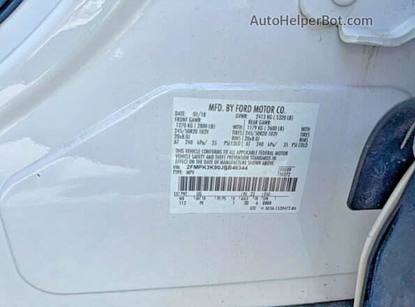 2FMPK3K90JBB48344 2018 FORD EDGE Белый Вид задних сидений