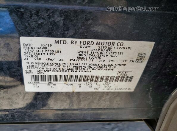 2FMPK3K90LBA15991 2020 FORD EDGE Black 360 interior view