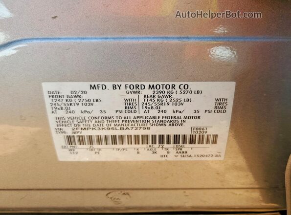 2FMPK3K95LBA72798 2020 FORD EDGE Silver Widok komory silnika