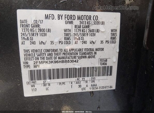 2FMPK3K96HBB53042 2017 FORD EDGE Серый Вид подкапотного пространства