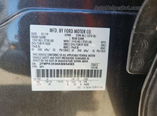 2FMPK3K96KBB54585 2019 FORD EDGE Серый Вид подкапотного пространства