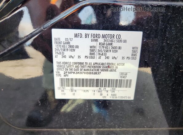 2FMPK3K97HBB52837 2017 FORD EDGE Black Панорамний вид салону 360°