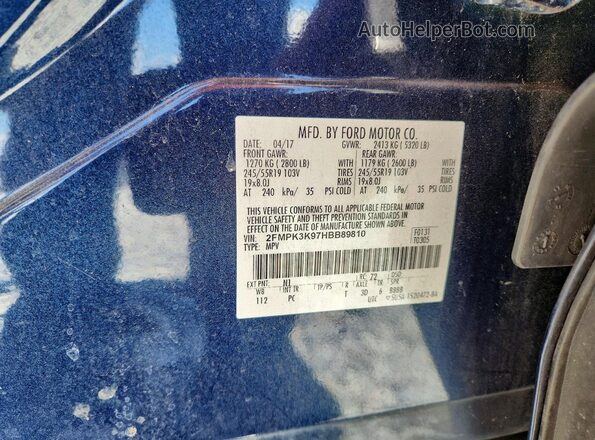 2FMPK3K97HBB89810 2017 FORD EDGE Blue Widok naklejki z numerem VIN