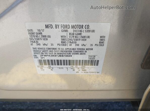 2FMPK3K97JBB10609 2018 FORD EDGE Серый Вид подкапотного пространства
