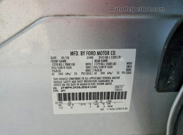 2FMPK3K98JBB41240 2018 FORD EDGE Silver Widok wnętrza 360 stopni